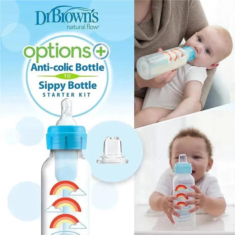 Dr. Brown's - Options+ Wide-Neck Bottle To Sippy Baby Bottle Start Kit, Blue, 9Oz - Image 3